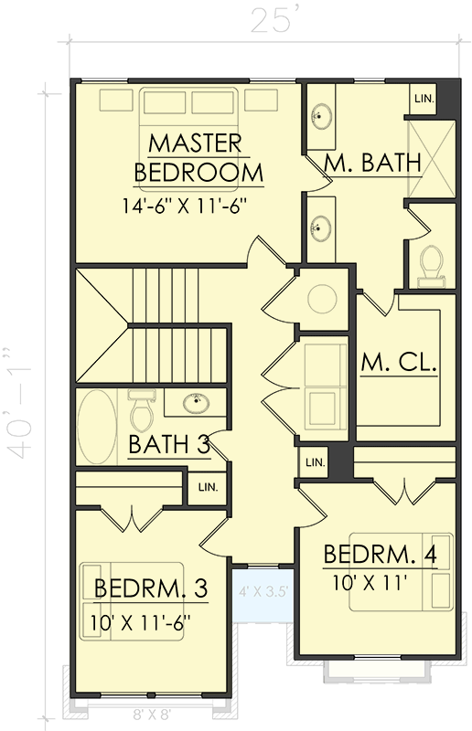 Plan 421521CHD: 1605 Square Foot Townhouse-Style House Plan with Flex Room - Floor Plan - 2nd Floor - Craftsman, New American, Traditional