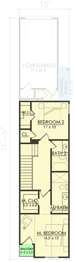 Plan 421522CHD: 15-Foot Wide 2 Bed 2 Story House Plan with Alley Access Garage - Floor Plan - 2nd Floor - Craftsman, New American, Northwest