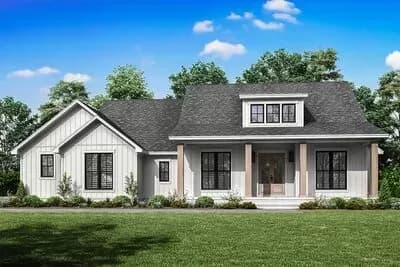 2194 Square Foot 4 Bed Modern Farmhouse Plan with Vaulted Great Room
