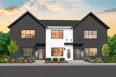 Modern Farmhouse Triplex Townhouse House Plan with Two 3 Bed Units and One 2 Bed Unit