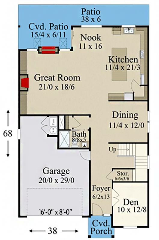 Plan 85418MS: 38-Foot Wide New American House Plan with 4 Upstairs Bedrooms Plus Laundry - Floor Plan - Main Level - Craftsman, New American