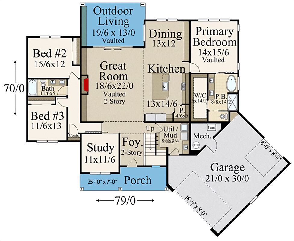 Plan 85420MS: 5-Bedroom 3028 Square Foot Angled Garage Farmhouse Plan - Floor Plan - Main Level - Country, Modern Farmhouse, New American, Traditional