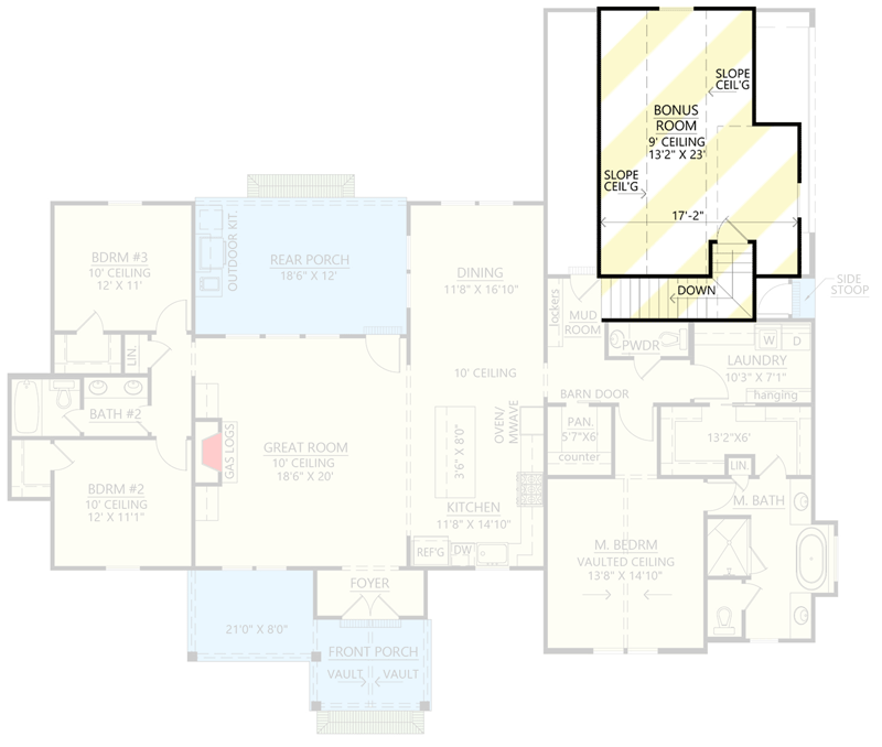 Plan 56537SM: 2000 Square Foot Country Craftsman House Plan with 3-Beds and Bonus Room - Floor Plan - 2nd Floor - Optionally Finished Bonus - Country, Craftsman, Modern Farmhouse, New American, Ranch