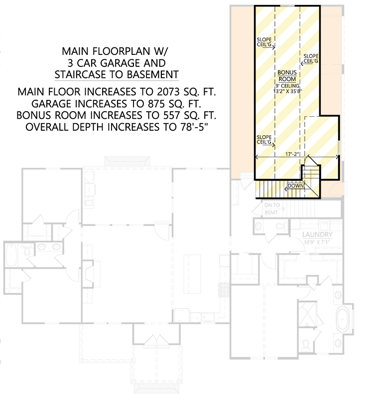 Plan 56537SM: 2000 Square Foot Country Craftsman House Plan with 3-Beds and Bonus Room - Floor Plan - Second Floor - 3-Car Garage Option w/ Basement Foundation - Country, Craftsman, Modern Farmhouse, New American, Ranch