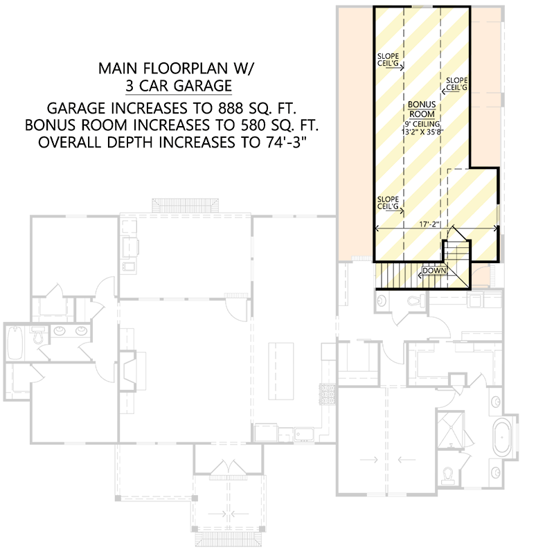Plan 56537SM: 2000 Square Foot Country Craftsman House Plan with 3-Beds and Bonus Room - Floor Plan - Second Floor - 3-Car Garage Option - Country, Craftsman, Modern Farmhouse, New American, Ranch