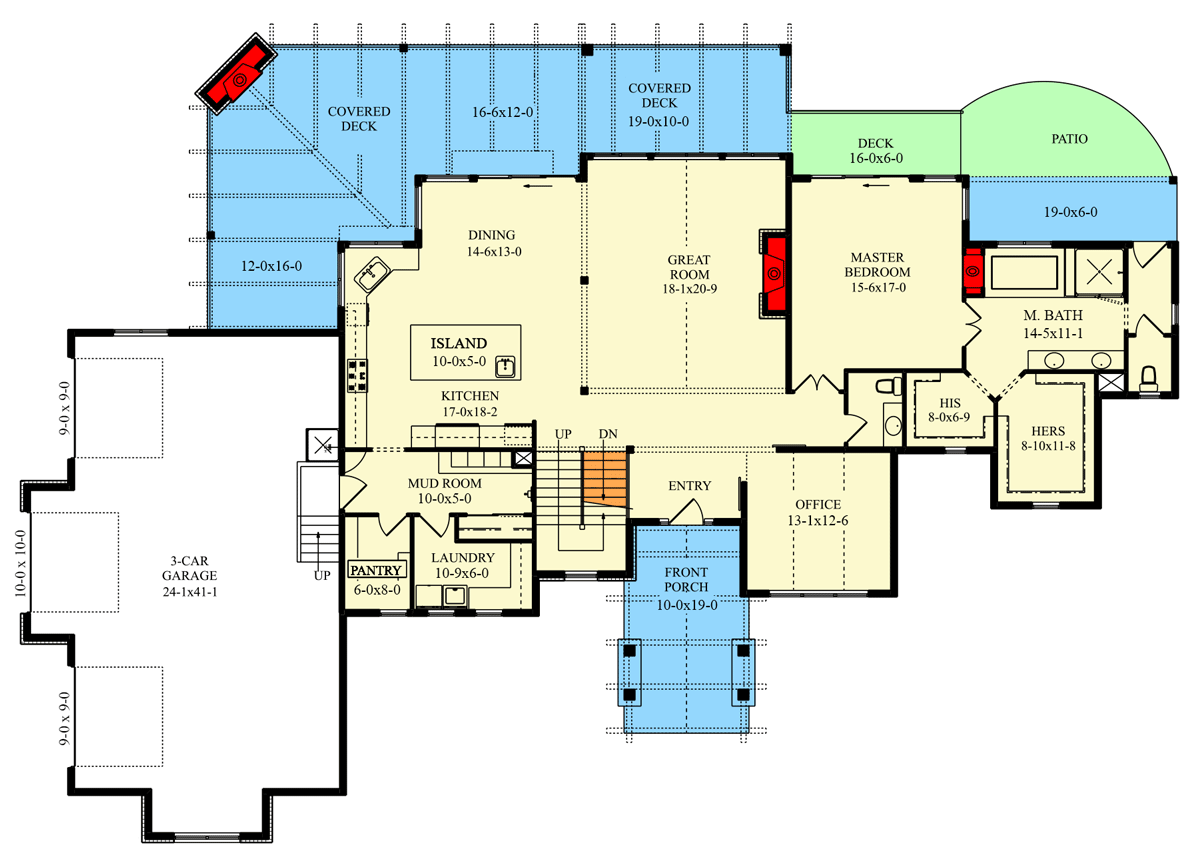 Plan 95214RW: 2-Story Mountain Craftsman with Large Rear Porch and Optional Basement - Floor Plan - Main Level - Craftsman, Mountain, New American, Northwest, Rustic