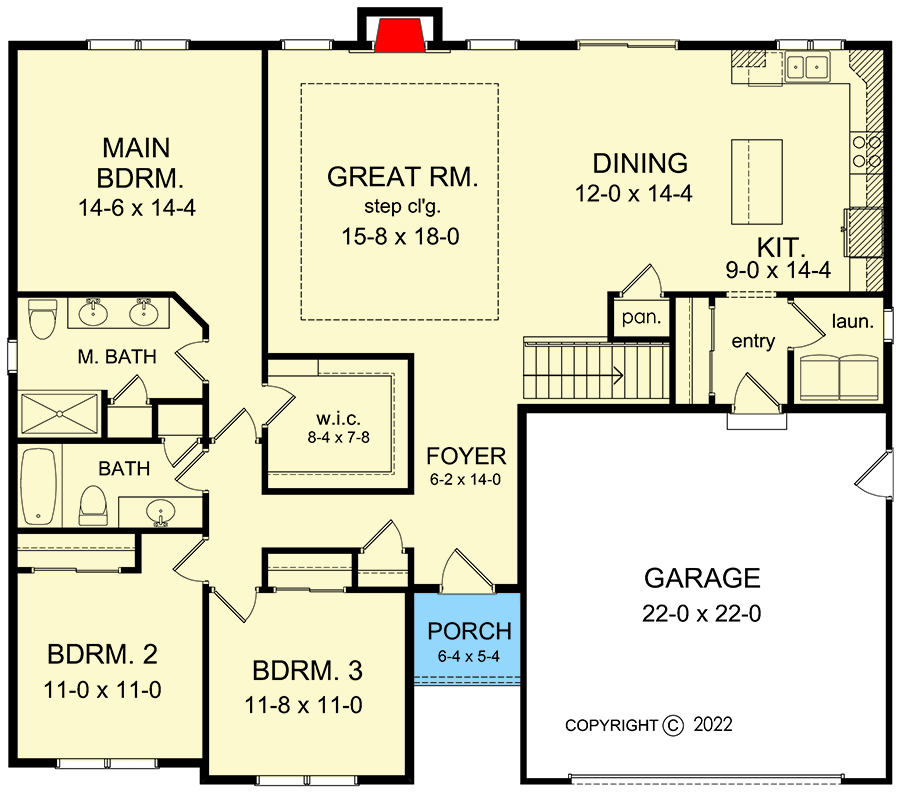 Plan 790145GLV: 1739 Square Foot 3 Bed Board and Batten One Story House Plan - Floor Plan - Main Level - Country, Modern Farmhouse, New American, Ranch