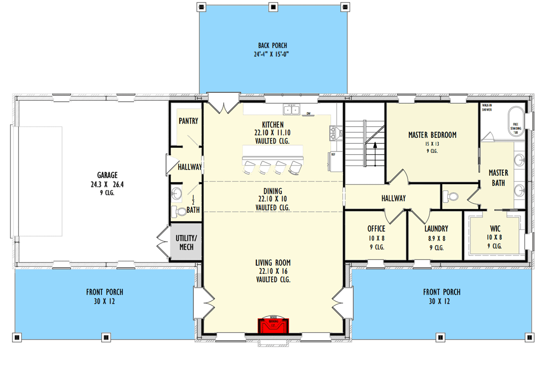 Plan 777067MTL: 5-Bed Barndominium with 2-Story Living Room - Floor Plan - Main Level - Barndominium, Country, Craftsman, Mountain, New American, Rustic