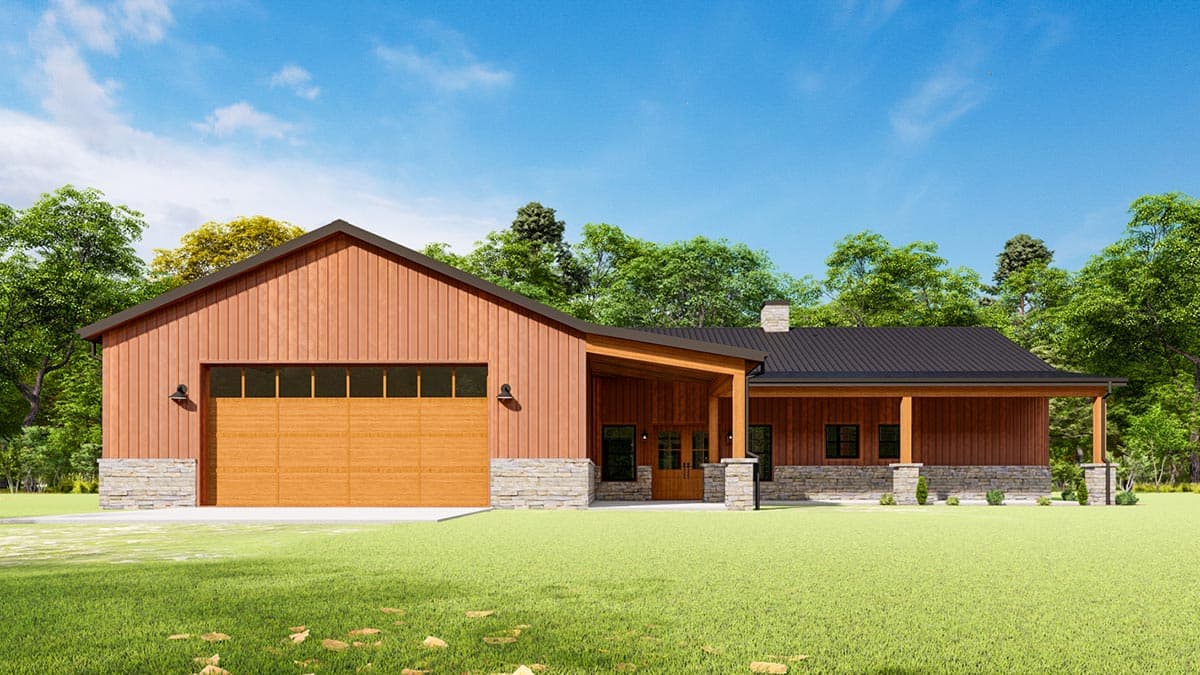 Plan 777068MTL: Split Bedroom Rustic Ranch House Plan with L-Shaped Back Porch - Image #6 - Country, Craftsman, Mountain, Ranch, Rustic