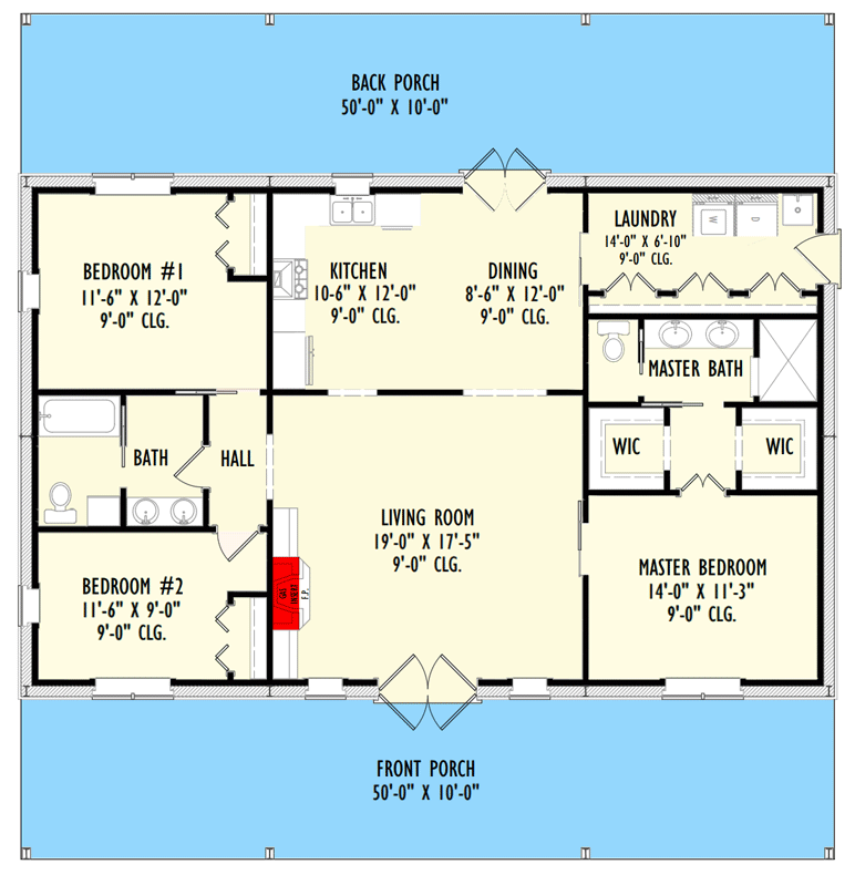 Plan 777069MTL: 1600 Square Foot House Plan with 1000 Square Feet of Covered Porches - Floor Plan - Main Level - Barndominium, Country, Farmhouse, Ranch, Rustic