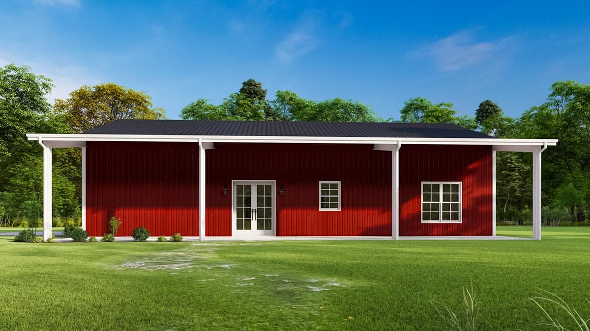 Plan 777069MTL: 1600 Square Foot House Plan with 1000 Square Feet of Covered Porches - Image #5 - Barndominium, Country, Farmhouse, Ranch, Rustic