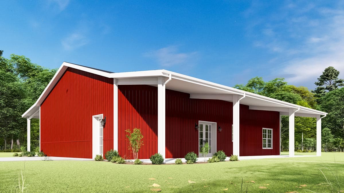 Plan 777069MTL: 1600 Square Foot House Plan with 1000 Square Feet of Covered Porches - Image #6 - Barndominium, Country, Farmhouse, Ranch, Rustic