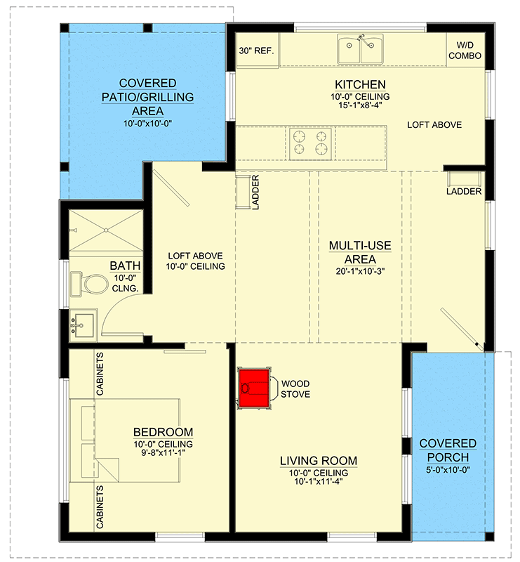 Plan 550005LAN: Modern Tiny Home Plan under 1,000 Square Feet - Floor Plan - Main Level - Modern, Mountain, Northwest, Rustic, Vacation