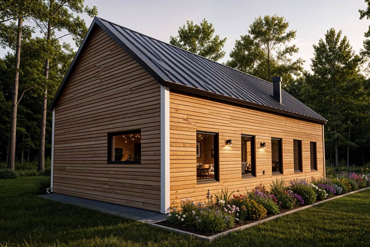 Plan 550006LAN: 700 Square Foot Scandinavian-Style House Plan with 200 Square Foot Terrace - Image #2 - Contemporary, Mountain, New American, Rustic, Scandinavian, Vacation