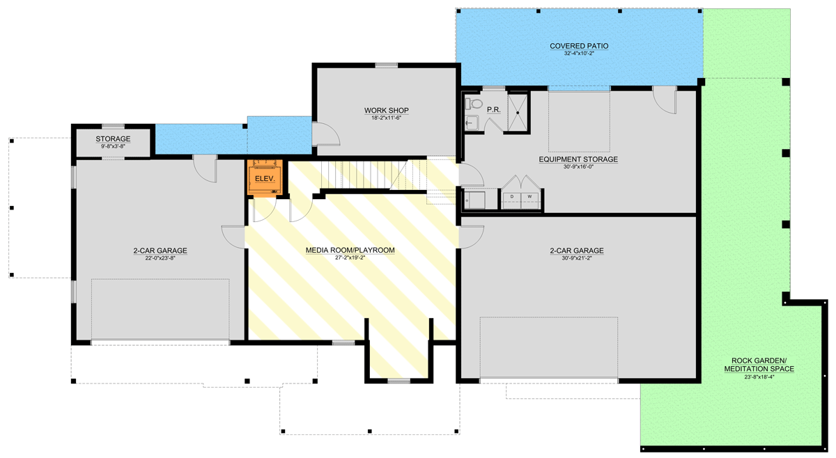 Plan 550009LAN: 3708 Square Foot Raised Ranch with Ground Level Workshop - Floor Plan - Ground Level - Contemporary, Mountain, Ranch, Transitional