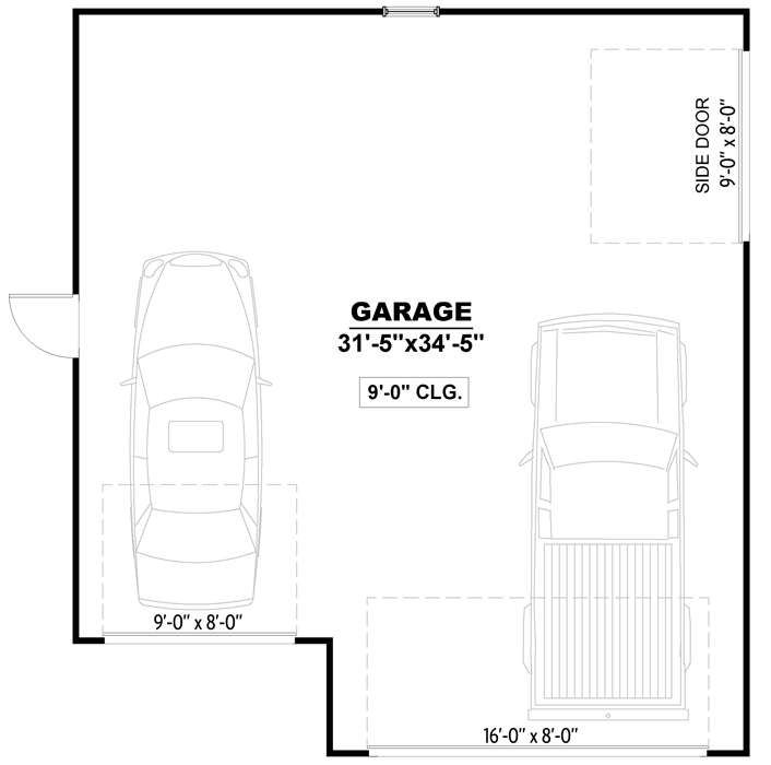 Plan 810023RBT: 1067 Square Foot Detached Garage with Front and Side Bays - Floor Plan - Main Level - Country, Craftsman, Traditional