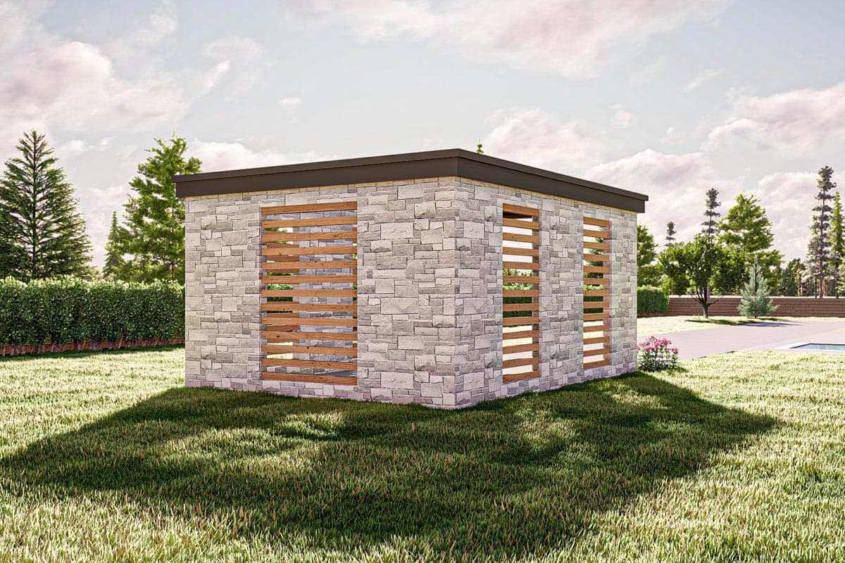 Plan 623255DJ: One Stall Carport with Stone Facade and Translucent Plexiglass Roof - Image #4 - Contemporary, Mid Century Modern, Modern