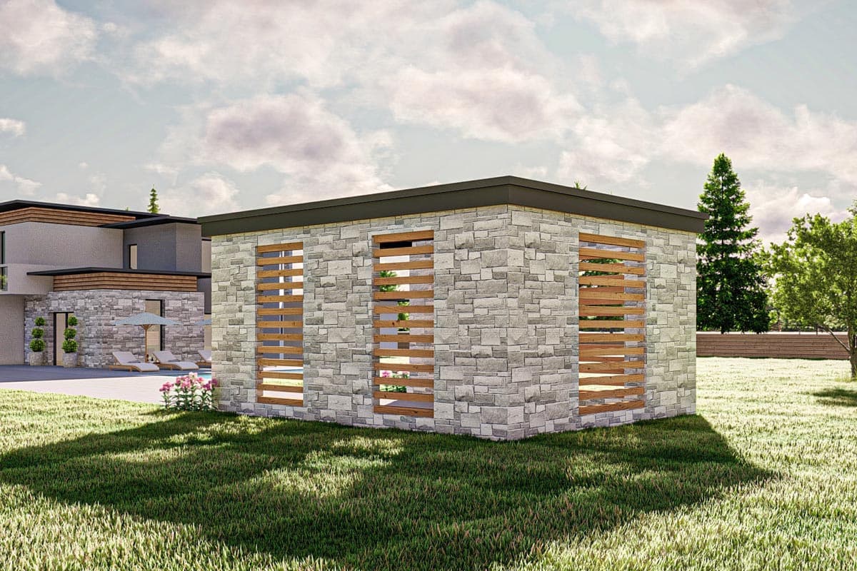 Plan 623255DJ: One Stall Carport with Stone Facade and Translucent Plexiglass Roof - Image #5 - Contemporary, Mid Century Modern, Modern