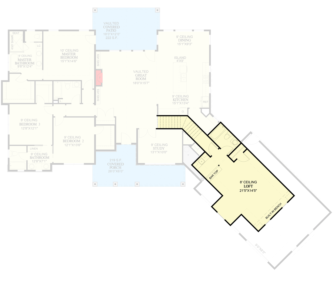 Plan 365039PED: New American Craftsman Plan with Loft over Angled Garage - Floor Plan - 2nd Floor - Country, Craftsman, New American, Ranch, Rustic