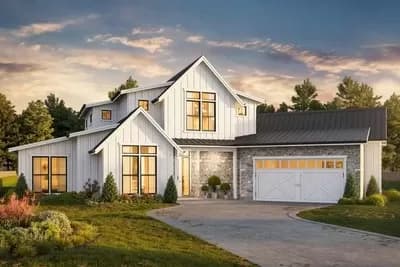 Rustic Modern Farmhouse Plan Under 2700 Square Feet with 4 Beds and an Angled 2-Car Garage