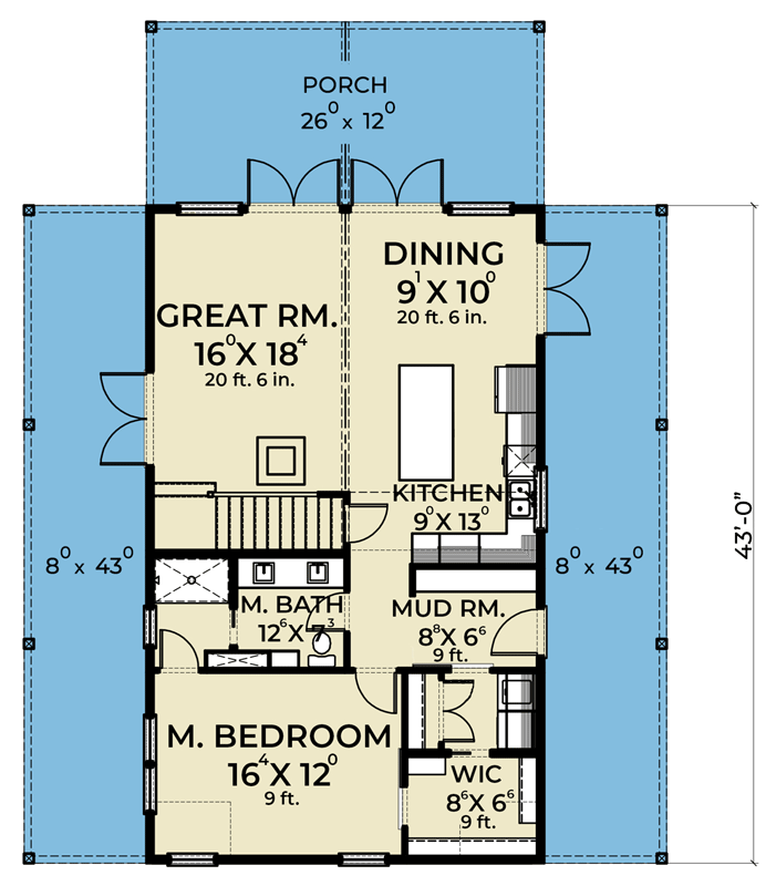 Plan 280192JWD: Modern Cottage House Plan with Two Master Suites - Floor Plan - Main Level - Cabin, Cottage, Country, Mountain, Rustic, Traditional, Vacation