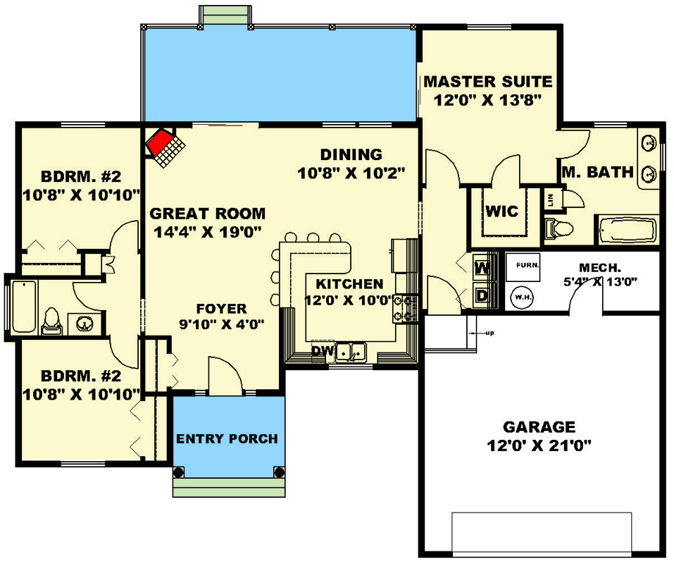 Plan 35306GH: Country Ranch Home Plan with Split Bedrooms - 1350 Sq Ft - Floor Plan - Main Level - Country, Ranch