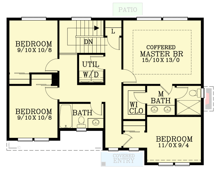 Plan 28095J: 1643 Square Foot 4 Bedroom Craftsman Home Plan with Upstairs Laundry - Floor Plan - 2nd Floor - Country, Craftsman, Traditional