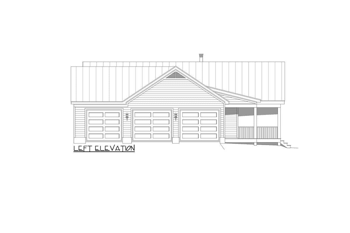 Plan 680146VR: Lake House Plan with 2-Sided Fireplace and 3-Car Side Garage - 1234 Sq Ft - Image #4 - Country, Craftsman, Mountain, Ranch, Rustic