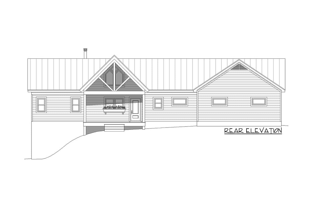 Plan 680146VR: Lake House Plan with 2-Sided Fireplace and 3-Car Side Garage - 1234 Sq Ft - Image #5 - Country, Craftsman, Mountain, Ranch, Rustic