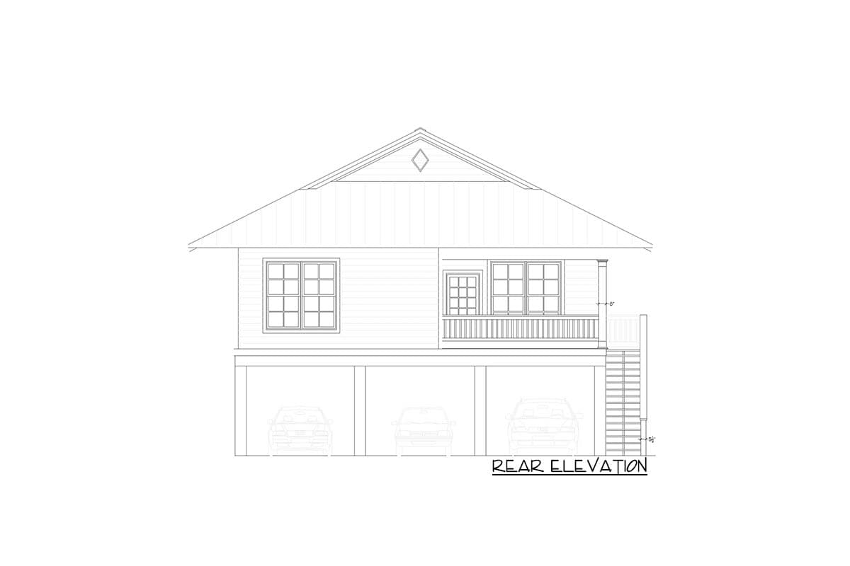 Plan 680147VR: Elevated Beach House Plan with 3 Bedrooms and Drive Under Parking - 1546 Sq Ft - Image #4 - Beach, Coastal, Louisiana-Style, Low Country, Vacation