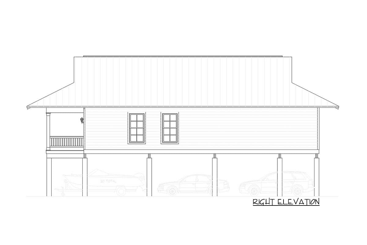 Plan 680147VR: Elevated Beach House Plan with 3 Bedrooms and Drive Under Parking - 1546 Sq Ft - Image #5 - Beach, Coastal, Louisiana-Style, Low Country, Vacation