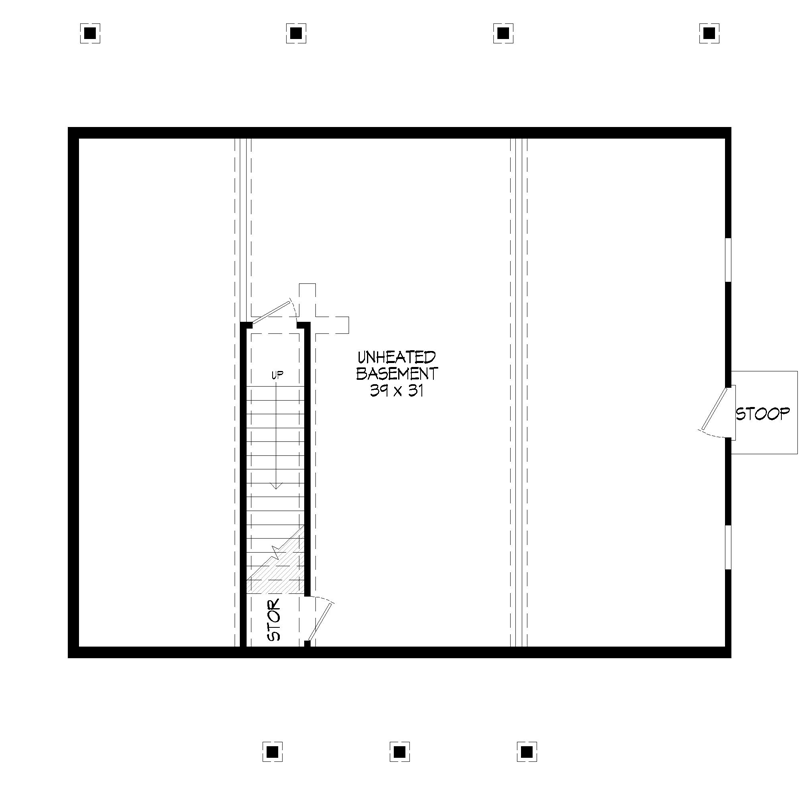 Plan 680149VR: 1280 Square Foot Rustic Country House Plan with Unfinished Side-Entry Walkout Basement - Floor Plan - Basement - Country, Craftsman, Rustic, Traditional