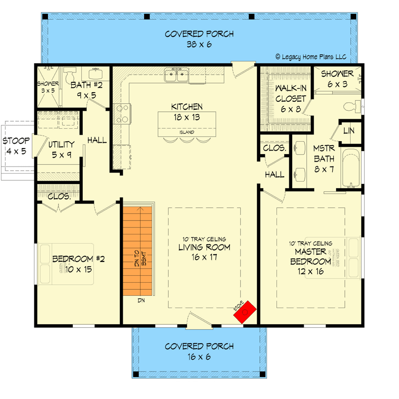 Plan 680149VR: 1280 Square Foot Rustic Country House Plan with Unfinished Side-Entry Walkout Basement - Floor Plan - Main Level - Country, Craftsman, Rustic, Traditional