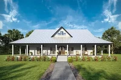 2090 Square Foot 3 Bed Country Home Plan with 10 Foot Deep Wrap Around Porch