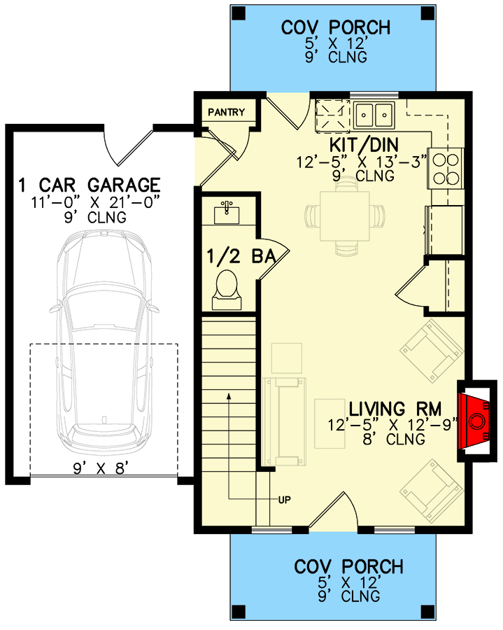 Plan 246000DLR: 2-Bed Craftsman with Single Garage and Open Main Level - 999 Sq Ft - Floor Plan - Main Level - Country, Craftsman, Traditional