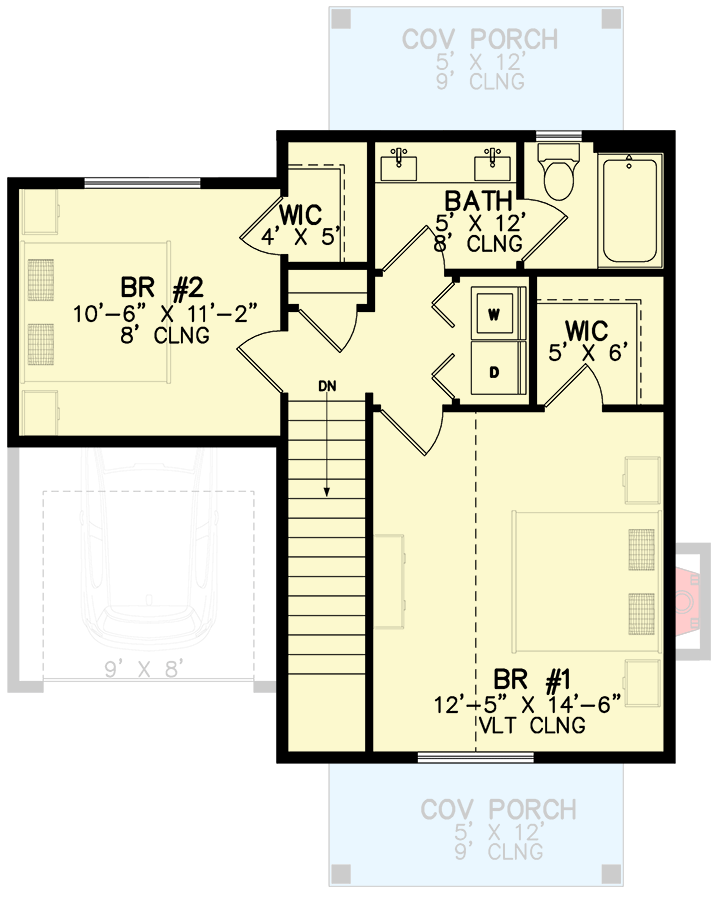 Plan 246000DLR: 2-Bed Craftsman with Single Garage and Open Main Level - 999 Sq Ft - Floor Plan - 2nd Floor - Country, Craftsman, Traditional