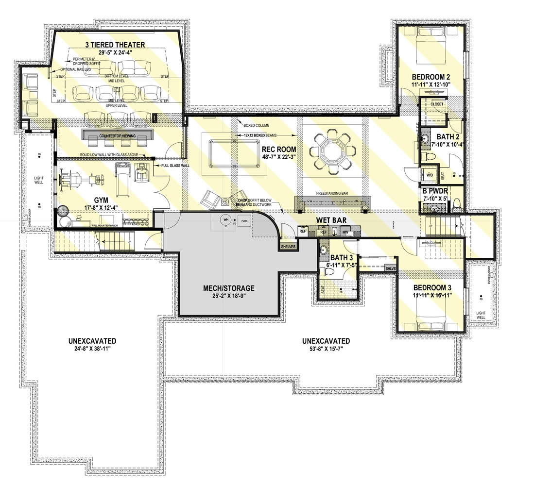 Plan 64540SC: Craftsman Farmhouse with Fun-Filled Lower Level - Floor Plan - Optionally Finished Basement - Contemporary, Country, Craftsman, Farmhouse, Modern Farmhouse, Mountain, New American, Ranch, Rustic