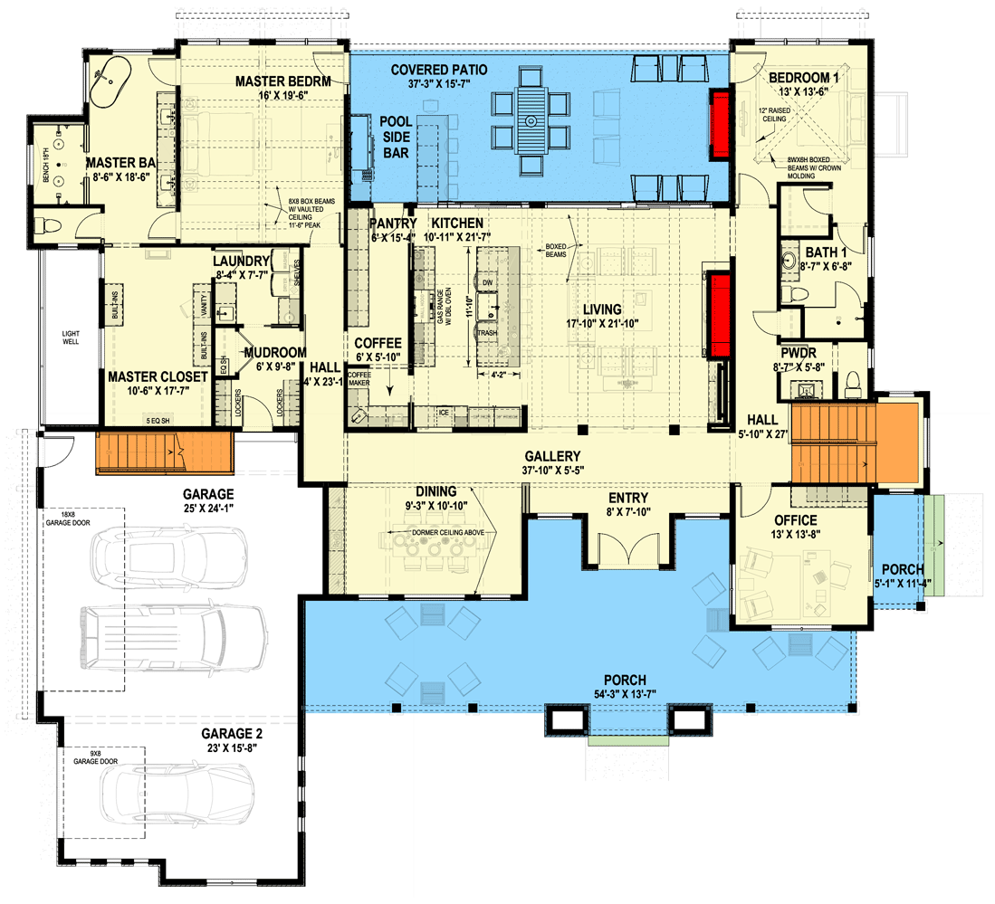 Plan 64540SC: Craftsman Farmhouse with Fun-Filled Lower Level - Floor Plan - Main Level - Contemporary, Country, Craftsman, Farmhouse, Modern Farmhouse, Mountain, New American, Ranch, Rustic