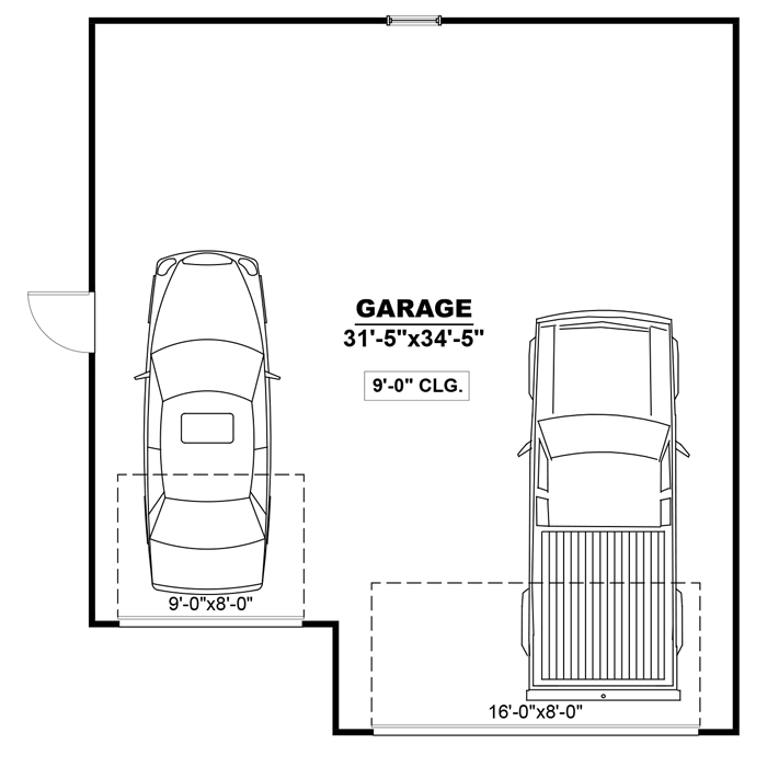 Plan 810024RBT: 1067 Square Foot 3-Car Detached Garage - Floor Plan - Main Level - Craftsman, Rustic, Traditional