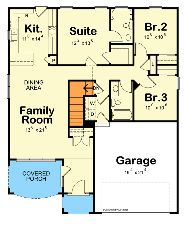 Plan 42442DB: 5 Bed 1 Story House Plan Under 2200 Sq Ft with Finished Lower Level - Floor Plan - Main Level - New American, Traditional, Transitional