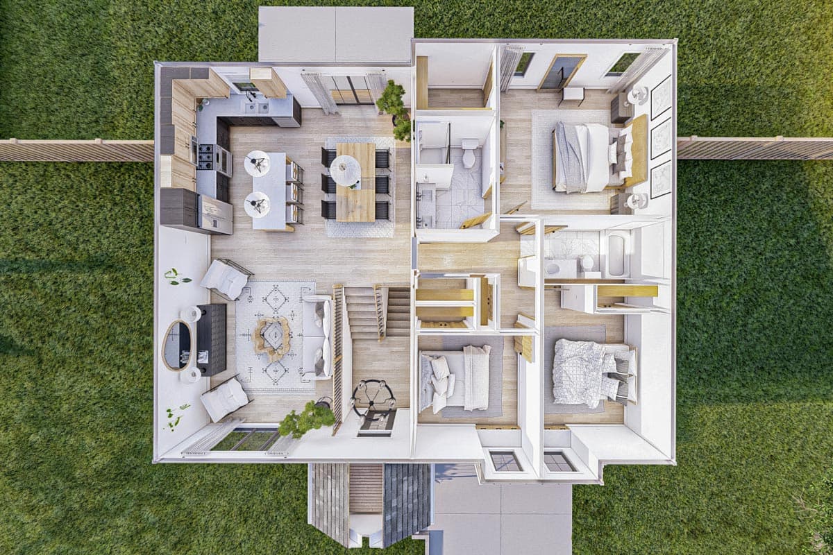 Plan 623257DJ: Traditional Split Level House Plan with Vaulted Open Concept Living Space - 1479 Sq Ft - Image #17 - Country, New American, Traditional