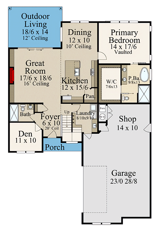 Plan 85422MS: Modern Prairie-Style House Plan Under 2400 Square Feet with Flex Room and Garage Workshop - Floor Plan - Main Level - Contemporary, Mid Century Modern, Northwest, Prairie