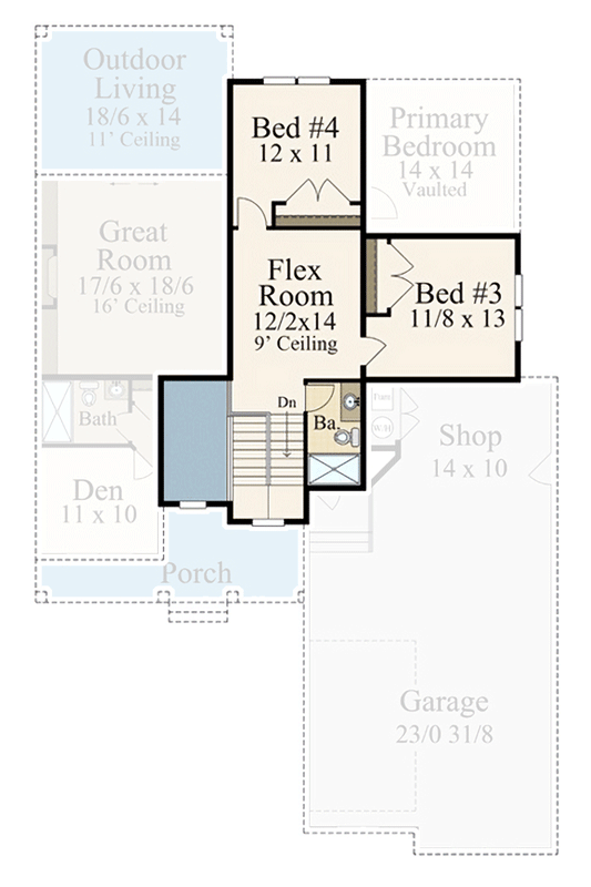Plan 85423MS: 2220 Square Foot Modern Farmhouse with Outdoor Living Room and Upstairs Flex Room - Floor Plan - 2nd Floor - Country, Farmhouse, Modern Farmhouse, New American