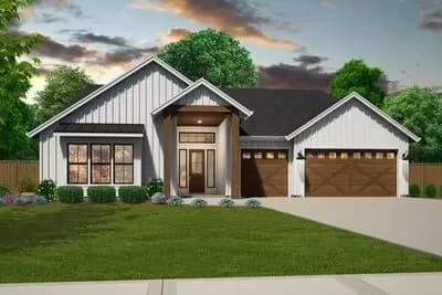 One-Story Craftsman Farmhouse Plan with 3-Car Garage and Casita