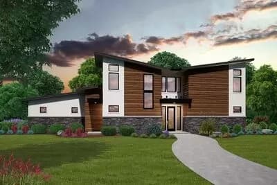 Modern House Plan Two Story Living Room with Love and Bedroom Upstairs