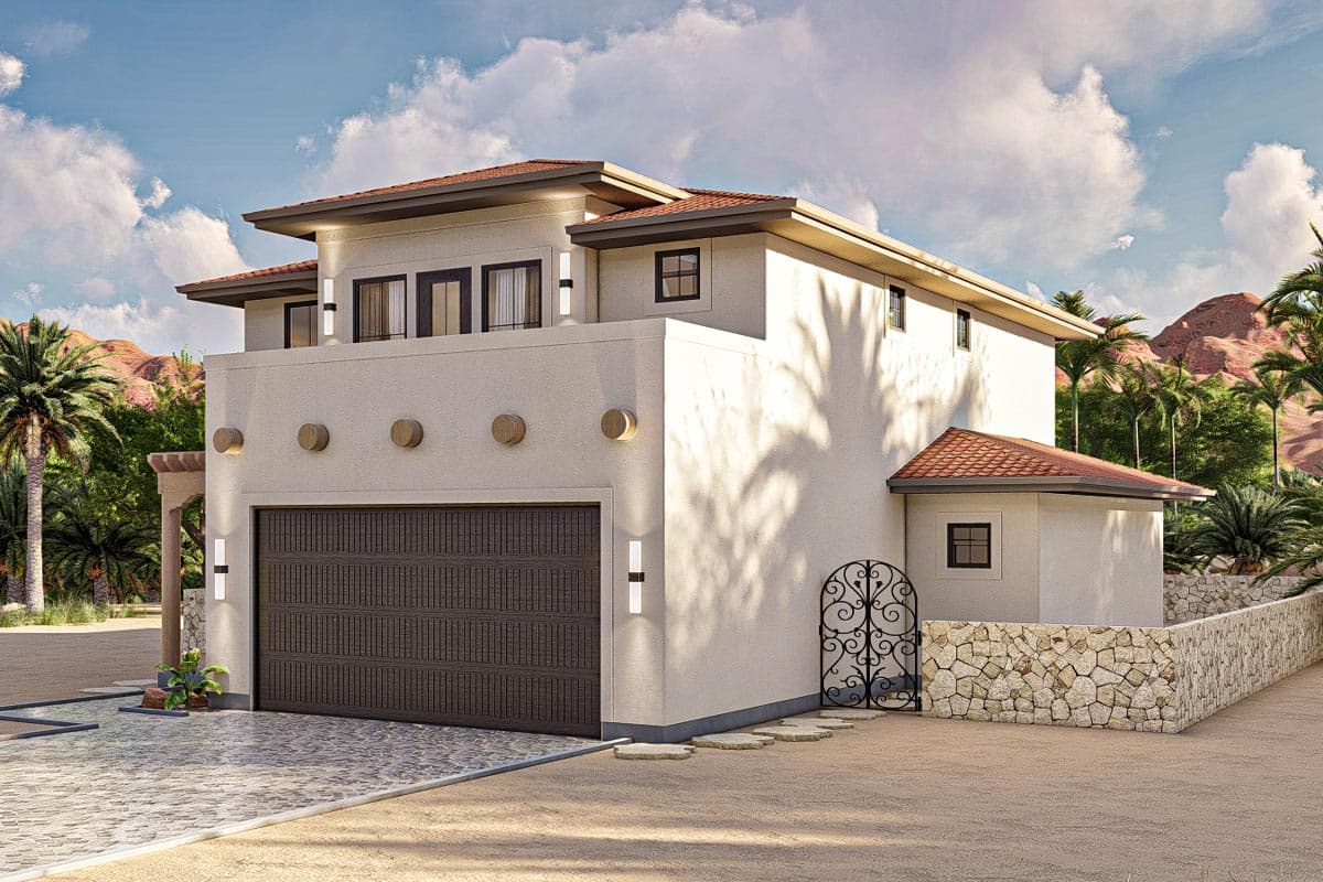 Plan 623258DJ: Southwest House Plan with U-Shaped Kitchen and Master Suite with Private Deck - Image #5 - Adobe , Southwest, Spanish