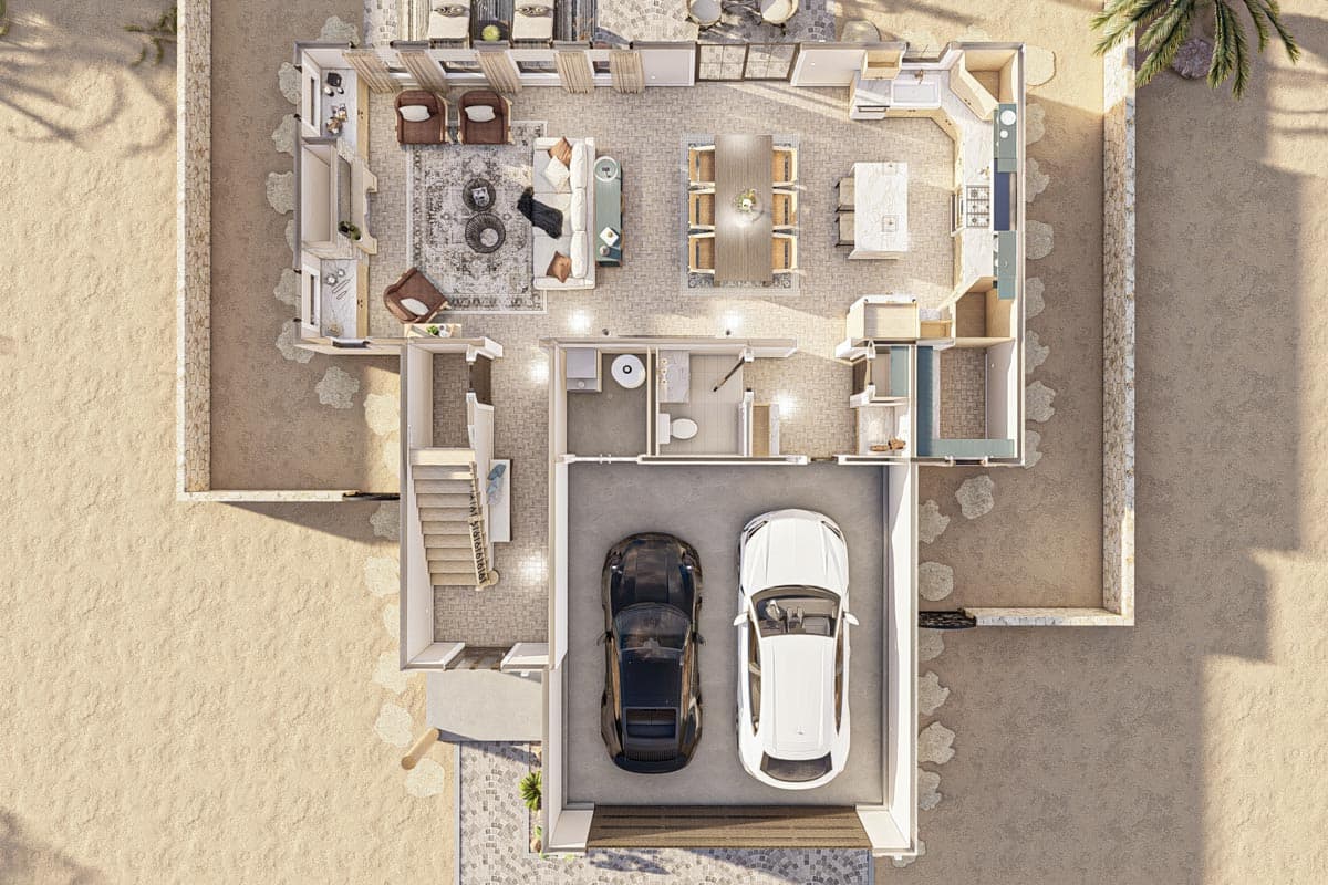 Plan 623258DJ: Southwest House Plan with U-Shaped Kitchen and Master Suite with Private Deck - Image #15 - Adobe , Southwest, Spanish