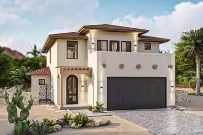 Southwest House Plan with U-Shaped Kitchen and Master Suite with Private Deck