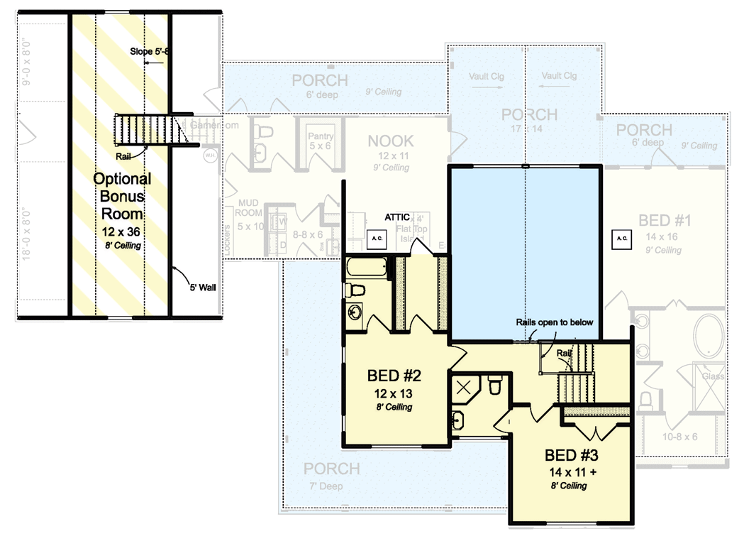 Plan 52322WM: 2530 Square Foot 3 Bed Modern Farmhouse Plan with Bonus Room Over 3-Car Garage - Floor Plan - 2nd Floor - Country, Farmhouse, Modern Farmhouse