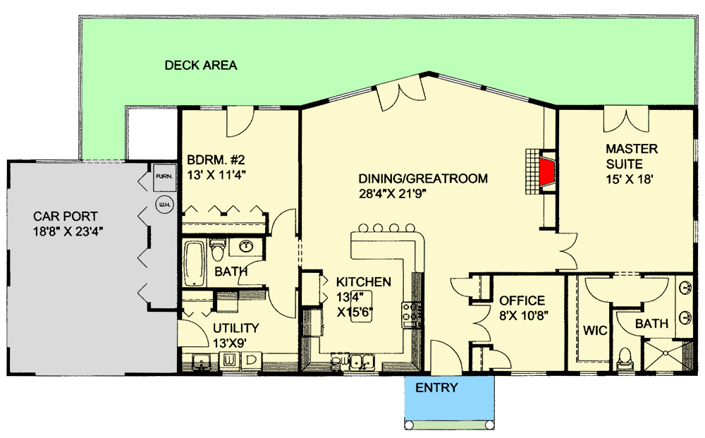 Plan 35328GH: Mountain Ranch with Great View Deck - Floor Plan - Main Level - Contemporary, Mountain, Northwest, Ranch, Rustic, Vacation